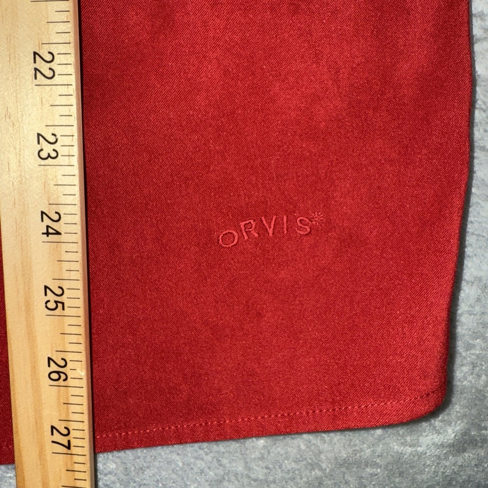 Orvis Tuxedo Ruffle Blouse Sz 6 Sueded Polyester Button Up Rodeo Red - Picture 8 of 10